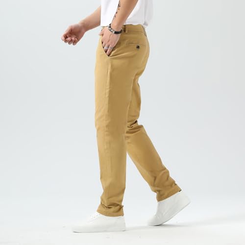 Plaid&Plain Men's Slim Fit Khaki Pants Men's Tapered Chino Pants 8801Khaki 34X30 - Image 3