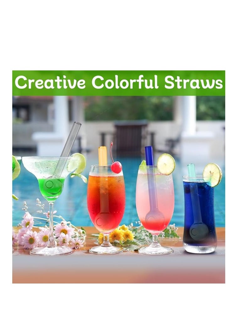 Generic 8Pcs Glass Straws Shatter Resistant, Durable Reusable Glass Straws 4inches Short with Cleaning Brush for Cocktails, Coffee, Smoothies  - Image 2