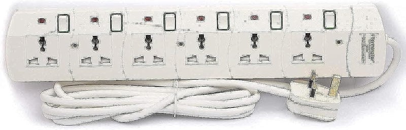 Universal Power Extension Socket, White color body & cable with individual switch 13A UK 3-pin fused plug (TPB 6G)