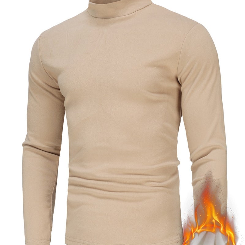 Men's Thermal Underwear Top Half High Neck Long Sleeve Fleece Lined - Image 4