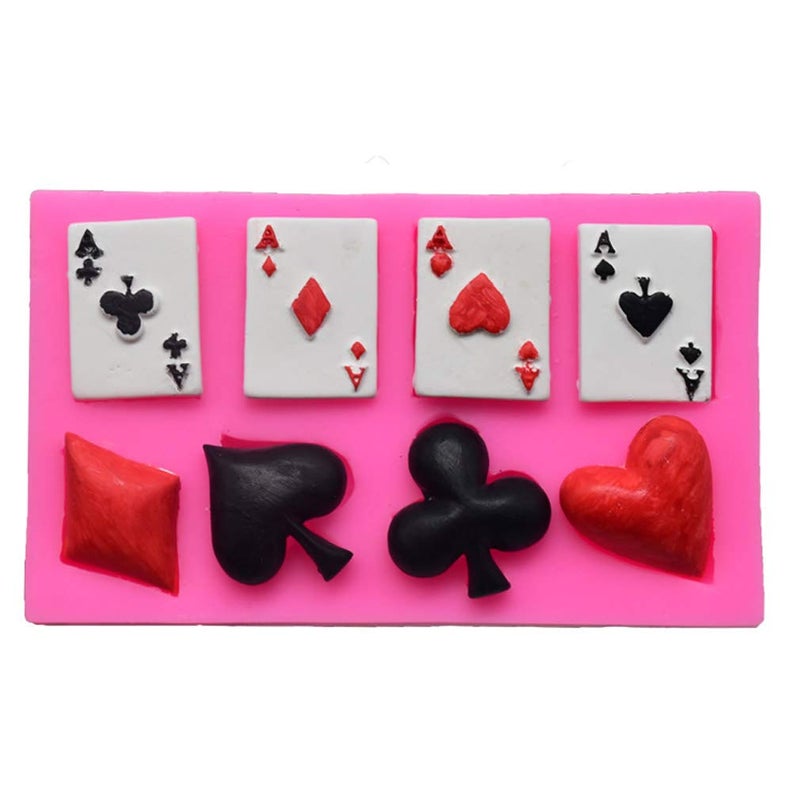 Gulinaza 4 Aces Poker Playing Cards Hearts Diamonds Spades Clubs for Chocolate Fondant Cake Cupcake Topper Decor Gum PastePolymer Clay Candy Resin Silicone Mold Tool  - Image 1