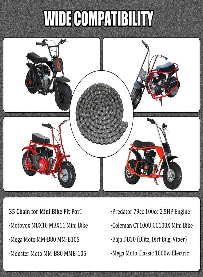 YOXUFA 35 Roller Chain 140 Links for Predator 79cc 97cc 100cc Coleman CT100U CC100X Baja Doodle Bug DB30 Motovox MBX10 MBX11 Mega Moto MM-B80 105cc Mini Bike Powersports Parts W/Chain Breaker - Image 2