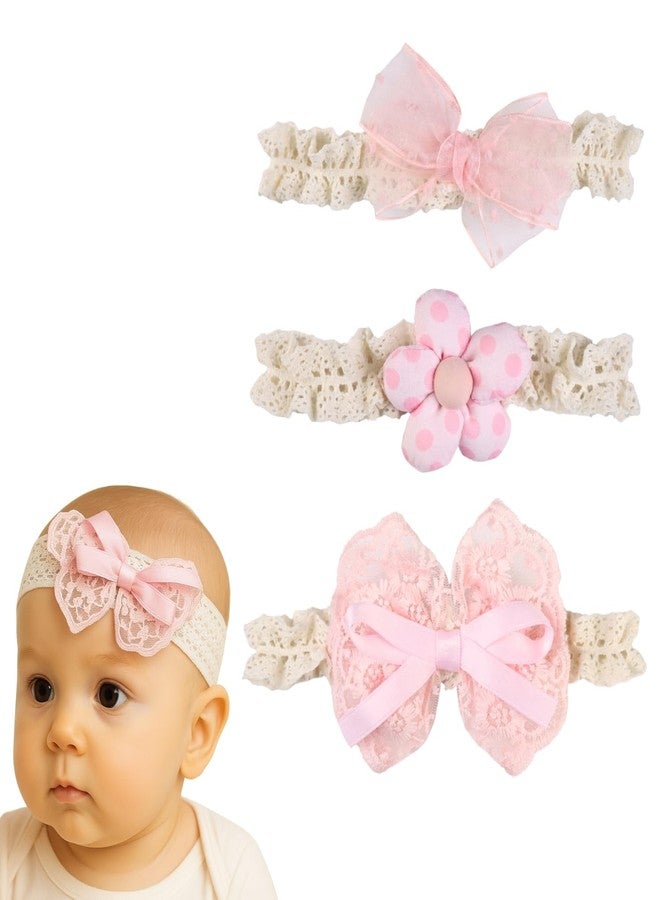 ANNACREATIONS ANNA CREATIONS 3 Pcs Baby Headbands for Baby Girl, Soft Stretchy Hair Bands with Flower and Bow Design, Comfortable and Cute Hair Accessories for Newborn, Infant and Toddler Babies - Image 1