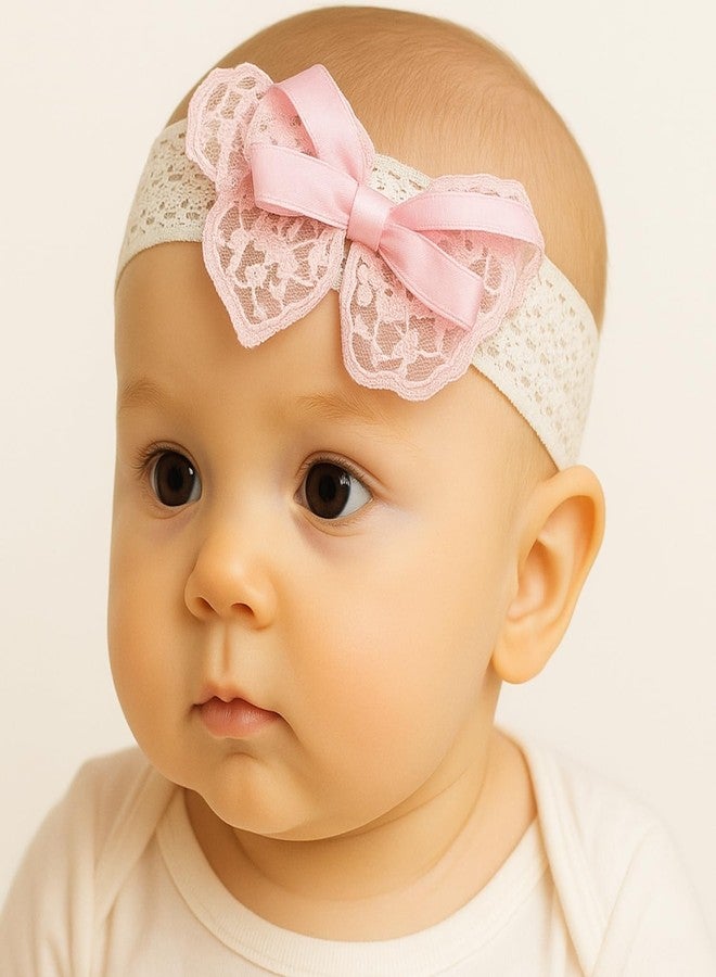 ANNACREATIONS ANNA CREATIONS 3 Pcs Baby Headbands for Baby Girl, Soft Stretchy Hair Bands with Flower and Bow Design, Comfortable and Cute Hair Accessories for Newborn, Infant and Toddler Babies - Image 5