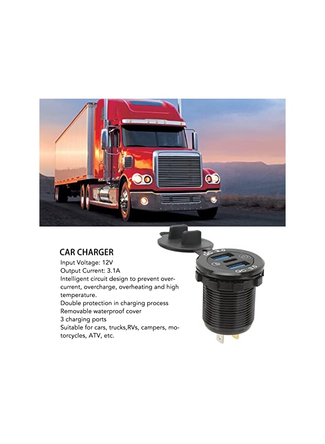 PROMASS C Car Charger, PD QC3.0 3 Ports Fast Charging Type C Car Phone Charger Adapter with Detachable Waterproof Cover, 1 Type C and 2 USB Cigrette Lighter for Smartphones Tablets - Image 5