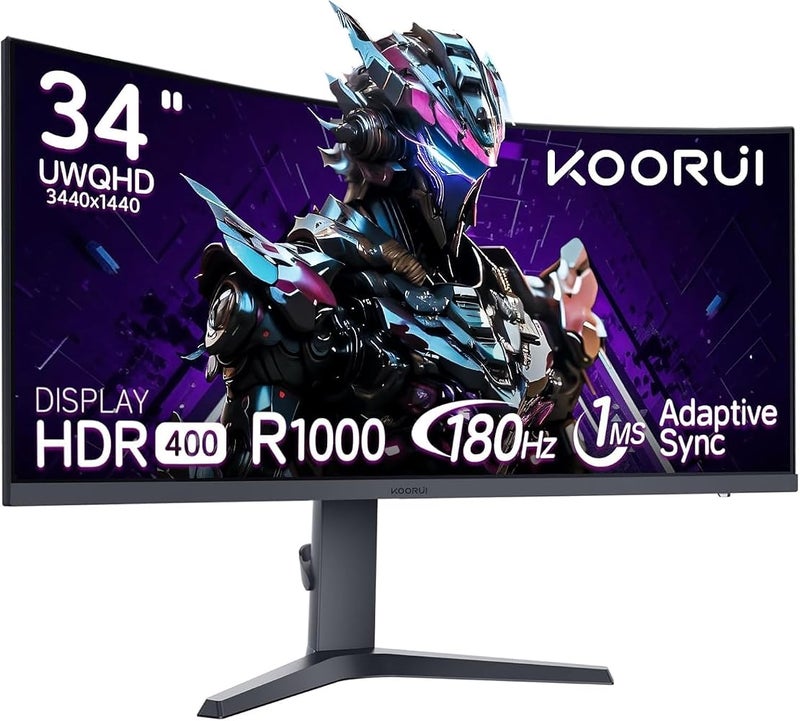 KOORUI 34 Inch UltraWide Curved Gaming Monitor, WQHD 180Hz, HDR400 - Image 1