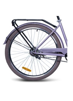 MOGOO Mogoo Florida Single Speed Cruiser Bike 24 Inch - Classic City Bike - Steel Frame Fixed-Gear Road-Bike - Comfort Cycle For Women - Bicycle Adult - Wicker Basket - Rear Carrier - Dynamo-Light - Purple  - Image 3