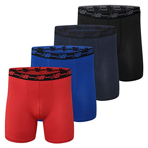 New Balance Men's Performance 5" No Fly Boxer Brief, 4-Pack, X-Large, Black/Team Royal/Team Navy/Embers (NB3017-4) - Image 1