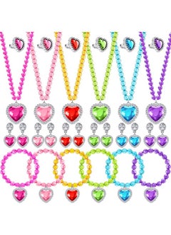 Henoyso Henoyso 6 Set Princess Jewelry Dress Up Jewelry Princess Pretend Toy Jewelry Set with Necklace Bracelet Rings Earrings Princess Costume Jewelry Beaded Toy Necklace for Party Favors Costume (Colorful)  - Image 1