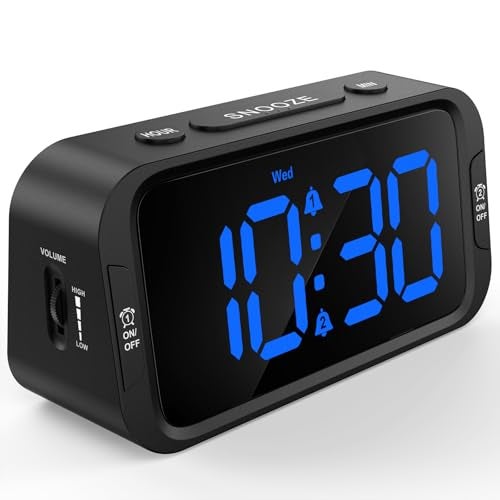 Odokee Digital Dual Alarm Clock for Bedroom, Easy to Set, 0-100% Dimmer, USB Charger, 5 Sounds Adjustable Volume, Weekday/Weekend Mode, Snooze, 12/24Hr, Battery Backup, Compact for Bedside(Blue) - Image 1