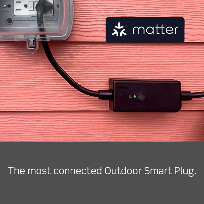 Leviton Decora Smart Wi-Fi Outdoor Plug, Works with Matter, My Leviton, Alexa, Google Assistant, Apple Home/Siri & Wire-Free Anywhere Switch Companion, Weather-Resistant, D215O-1RE, Black - Image 2