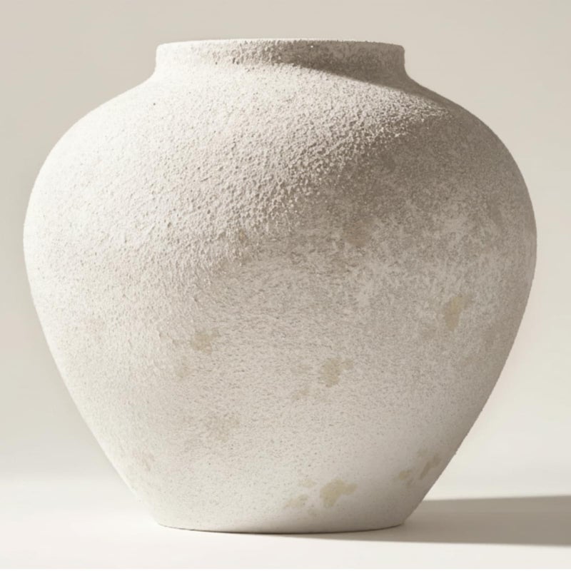 RyddeligHome White Rustic Large Round Vase for Table Centerpieces 11 inches, Arina Vase, Earthy Stone Look, Textured, Modern Homes Farmhouse Centerpiece Decor - Image 1