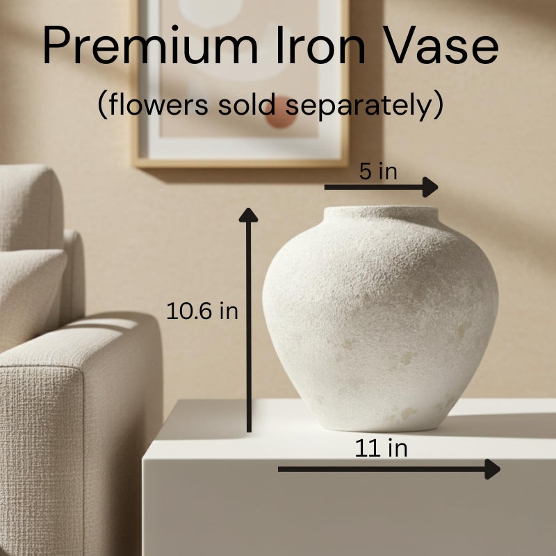 RyddeligHome White Rustic Large Round Vase for Table Centerpieces 11 inches, Arina Vase, Earthy Stone Look, Textured, Modern Homes Farmhouse Centerpiece Decor - Image 5