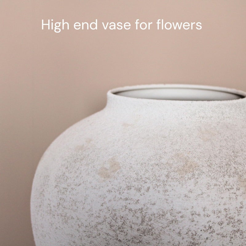 RyddeligHome White Rustic Large Round Vase for Table Centerpieces 11 inches, Arina Vase, Earthy Stone Look, Textured, Modern Homes Farmhouse Centerpiece Decor - Image 4