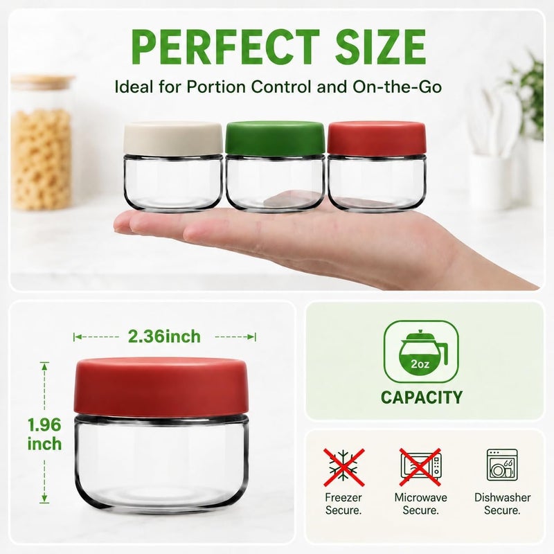 EONJOE 2 oz Glass Jars with Lids Dressing Containers Sauce Cups Mini Condiment Dip Jars To Go Lunch Accessories,12-Pack - Image 2