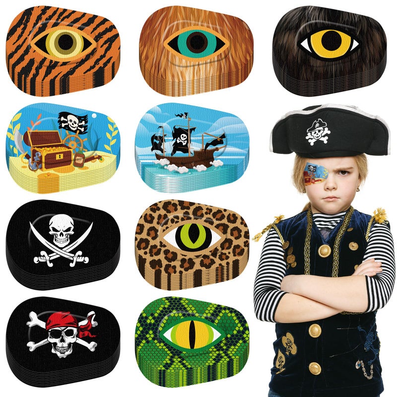 Panelee Panelee Adhesive Eye Patches for Kids Boys Bulk Halloween Pirate Toddler Eye Patch Breathable Material, Light Blocking Cotton Colorful and Fun Designs for Boys, 9 Styles(90 Pcs)  - Image 1
