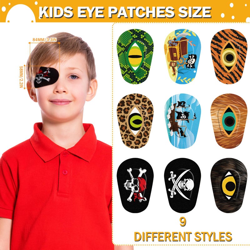 Panelee Panelee Adhesive Eye Patches for Kids Boys Bulk Halloween Pirate Toddler Eye Patch Breathable Material, Light Blocking Cotton Colorful and Fun Designs for Boys, 9 Styles(90 Pcs)  - Image 2
