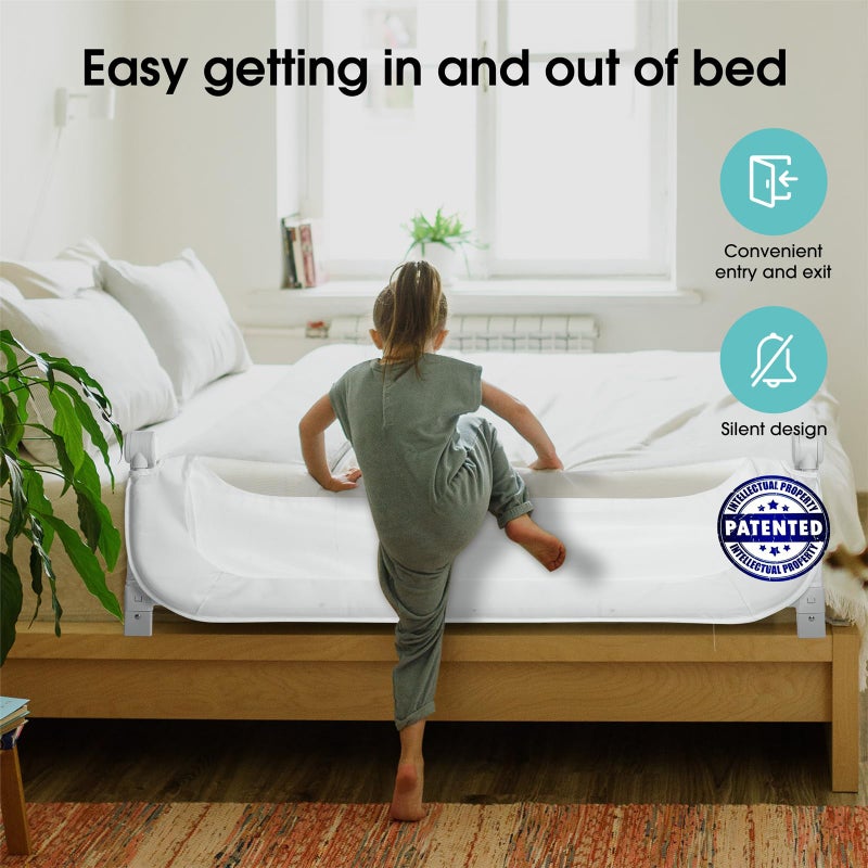 NUTIKAS Baby Bed Rail Guard for Toddlers -59" Toddler Bed Rails for Twin, Full, Queen, King Bunk Size Bed Swing Down Bedrail Extral Tall Child Safety Side Railing Guards for Kids White - Image 2