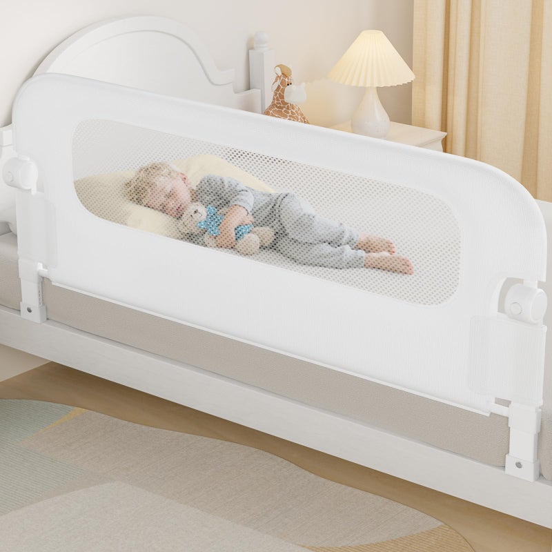 NUTIKAS Baby Bed Rail Guard for Toddlers -59" Toddler Bed Rails for Twin, Full, Queen, King Bunk Size Bed Swing Down Bedrail Extral Tall Child Safety Side Railing Guards for Kids White - Image 1