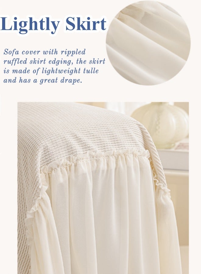 Optico Couch Slipcovers, Non Slip Couch Cover Sofa Cover 3 Seat Slipcover Corduroy Fabric Sofa Throw Cover Furniture Couch Protector Machine Washable with Skirt for 3 Cushion Couch Sofa (White, 180 x 340cm)  - Image 3