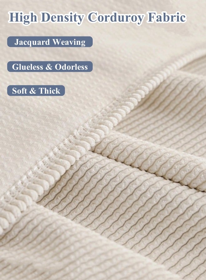 Optico Couch Slipcovers, Non Slip Couch Cover Sofa Cover 3 Seat Slipcover Corduroy Fabric Sofa Throw Cover Furniture Couch Protector Machine Washable with Skirt for 3 Cushion Couch Sofa (White, 180 x 340cm)  - Image 2
