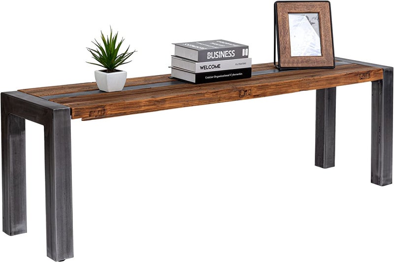 INDIAN DECOR INDIAN DECOR XL5680 Long Bench Farmhouse Design Wood and Metal Bench for Bedroom Hallway Living Room  - Image 1