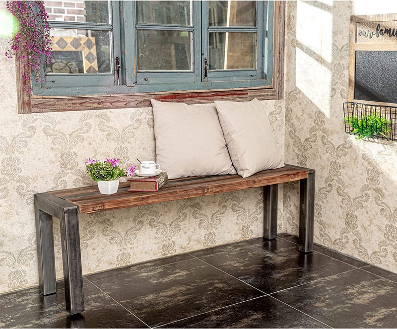 INDIAN DECOR INDIAN DECOR XL5680 Long Bench Farmhouse Design Wood and Metal Bench for Bedroom Hallway Living Room  - Image 2