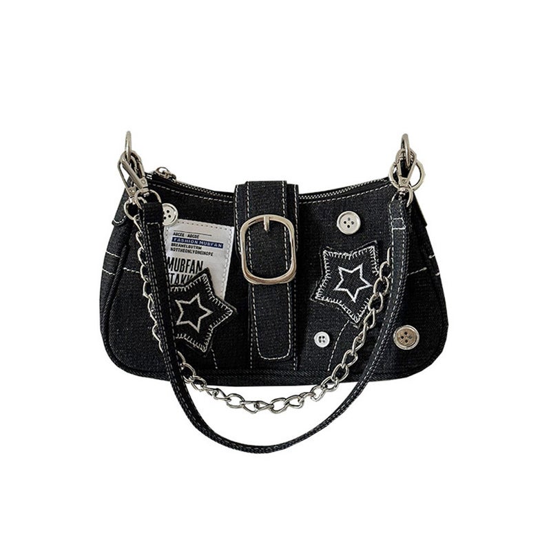 2025 Millennial Girl Star Denim Underarm Bag Fashionable Spliced Chain Shoulder Crossbody Bag Trendy Canvas Bag - Image 1