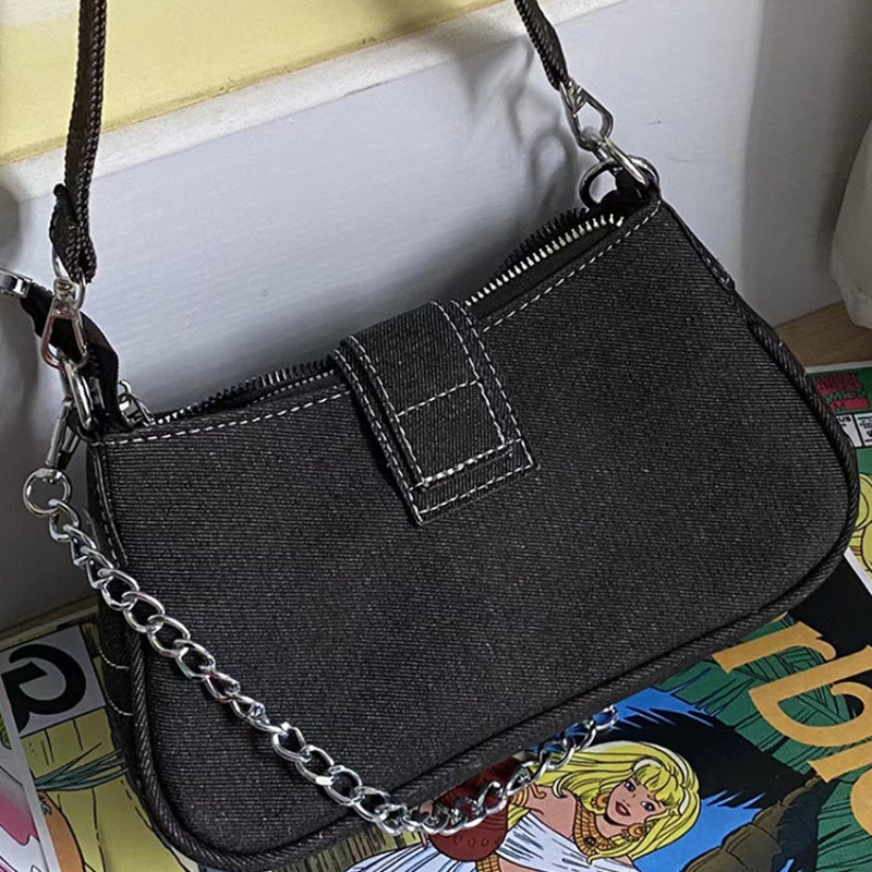 2025 Millennial Girl Star Denim Underarm Bag Fashionable Spliced Chain Shoulder Crossbody Bag Trendy Canvas Bag - Image 5