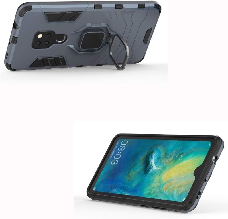 MaiJin Compatible with Huawei Mate20 Case, Metal Ring Grip Kickstand Shockproof Hard Bumper (Works with Magnetic Car Mount) Dual Layer Rugged Cover for Huawei Mate 20 (Navy Blue) - Image 2