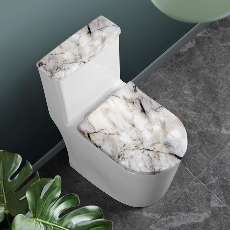 Vanideaoty Store Gray Marble Print Toilet Lid and Tank Cover Bathroom Set Stretchable 2 Pack Fit Most Tanks and Lids for Bathroom - Image 2