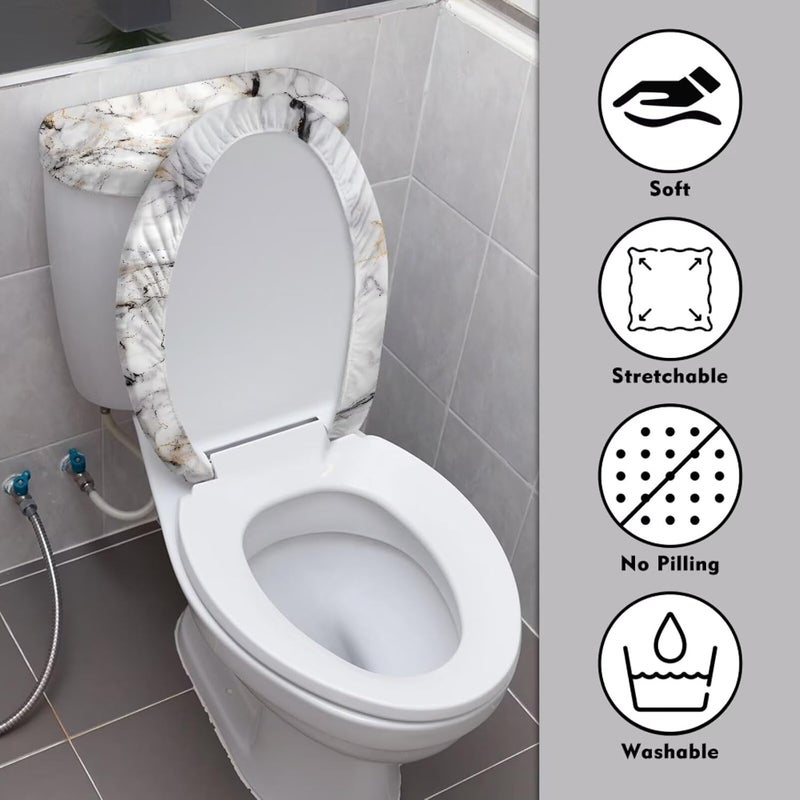 Vanideaoty Store Gray Marble Print Toilet Lid and Tank Cover Bathroom Set Stretchable 2 Pack Fit Most Tanks and Lids for Bathroom - Image 3
