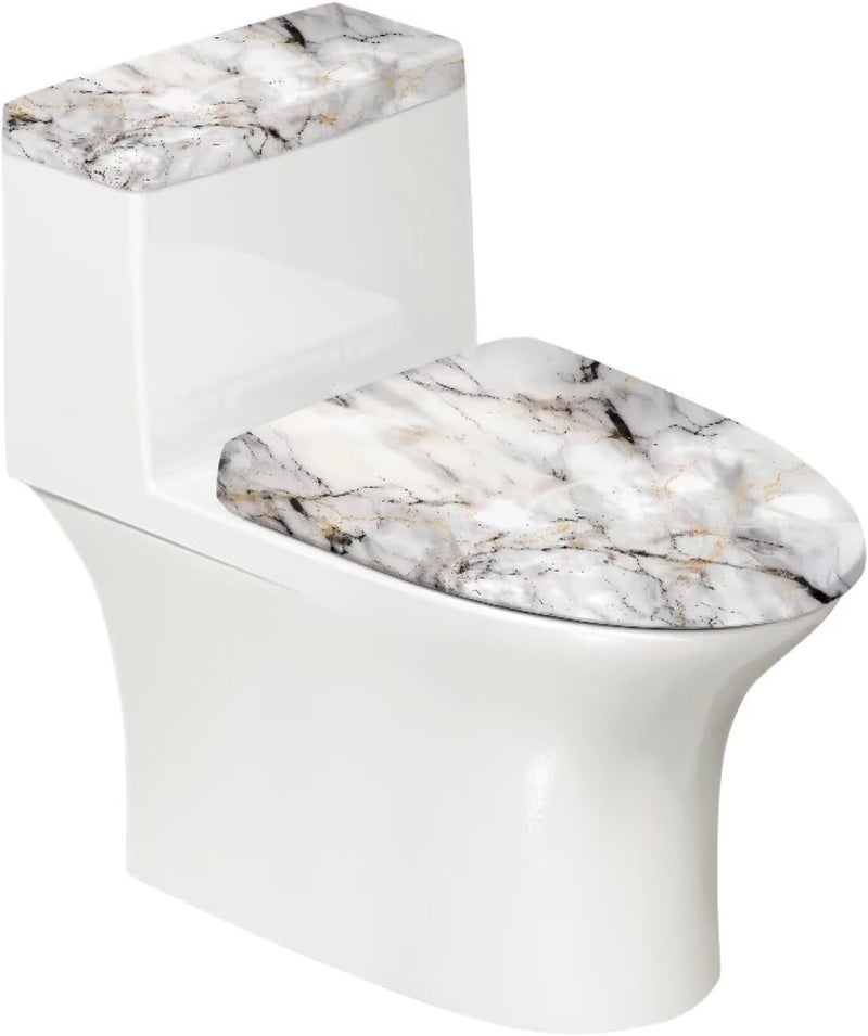 Vanideaoty Store Gray Marble Print Toilet Lid and Tank Cover Bathroom Set Stretchable 2 Pack Fit Most Tanks and Lids for Bathroom - Image 1