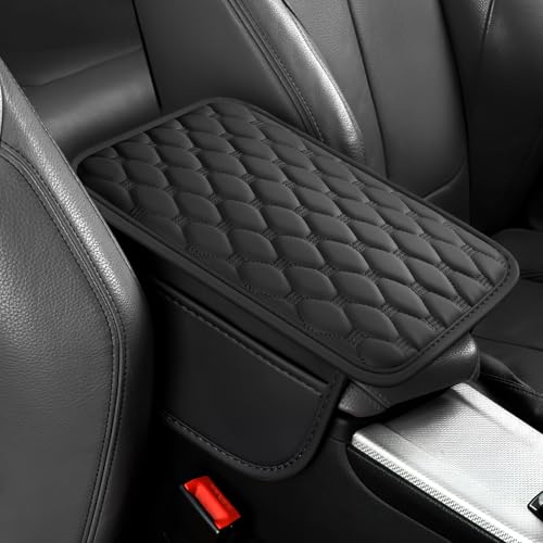 ongfuwu Car Center Console Cover Leather Auto Armrest Cover Protector Waterproof Armrest Center Console Pad with 2 Storage Bags Universal Armrest Seat Box Pad for Vehicle SUV Truck Black - Image 1
