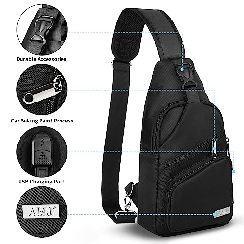 AMJ Crossbody Sling Bag Men Women, Casual Shoulder Backpack, Chest Daypack Satchel for Hiking Travel (Small, Black) - Image 3
