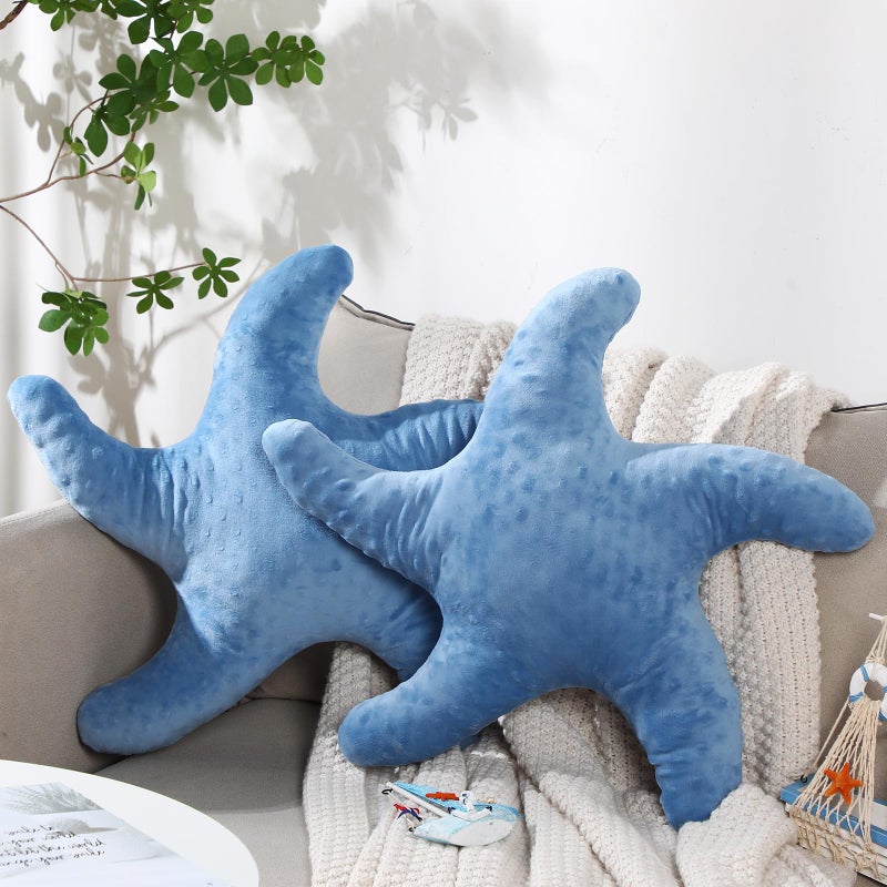 Fumete Starfish Pillows Beach Coastal Room Decor Ocean Themed Pillows Star Shaped Throw Pillows 20'' Cute Pillows Starfish Stuffed Animal Plush for Bedroom Living Room Sofa Couch(Dark Blue 2 Pcs) - Image 1