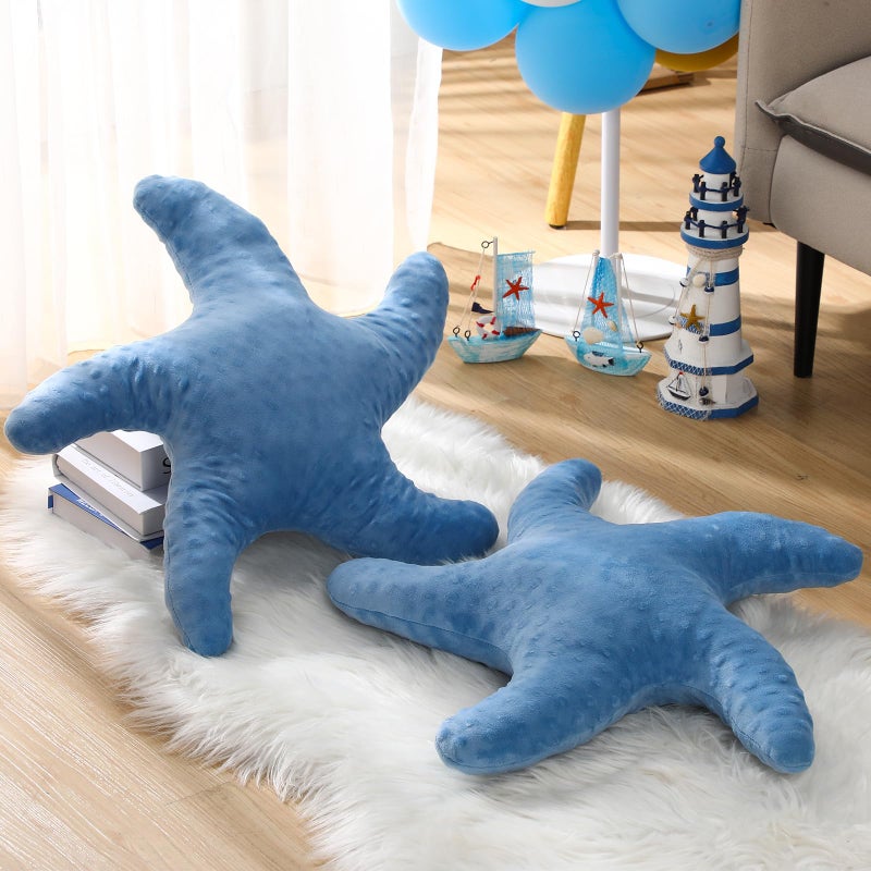 Fumete Starfish Pillows Beach Coastal Room Decor Ocean Themed Pillows Star Shaped Throw Pillows 20'' Cute Pillows Starfish Stuffed Animal Plush for Bedroom Living Room Sofa Couch(Dark Blue 2 Pcs) - Image 4