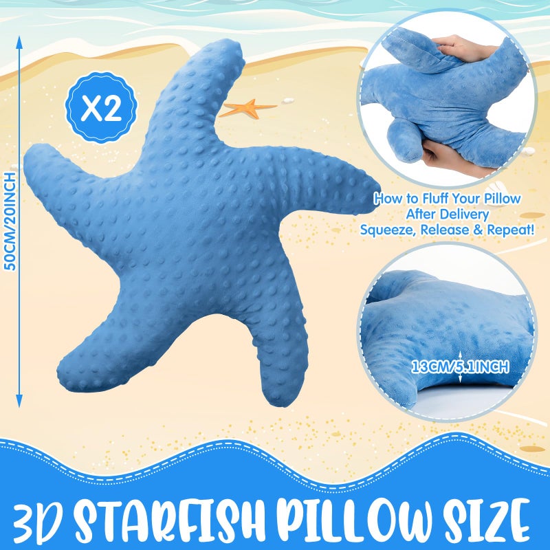 Fumete Starfish Pillows Beach Coastal Room Decor Ocean Themed Pillows Star Shaped Throw Pillows 20'' Cute Pillows Starfish Stuffed Animal Plush for Bedroom Living Room Sofa Couch(Dark Blue 2 Pcs) - Image 2