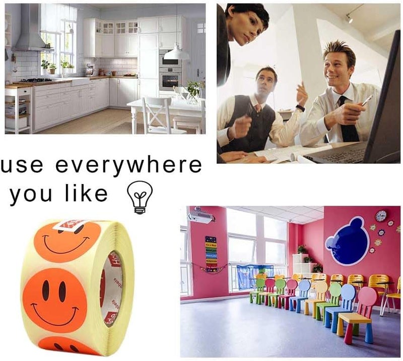 Hcode Round Happy Face Stickers Roll Circle Dots Paper Labels Reward Teachers Stickers 500 Pieces per Roll - Image 3