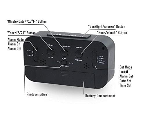 PXBQ Alarm Clock Table Clock for Students Home Office Automatic Sensor Date Temperature Clock for Bedroom Home Office Black Digital Clock - Image 3