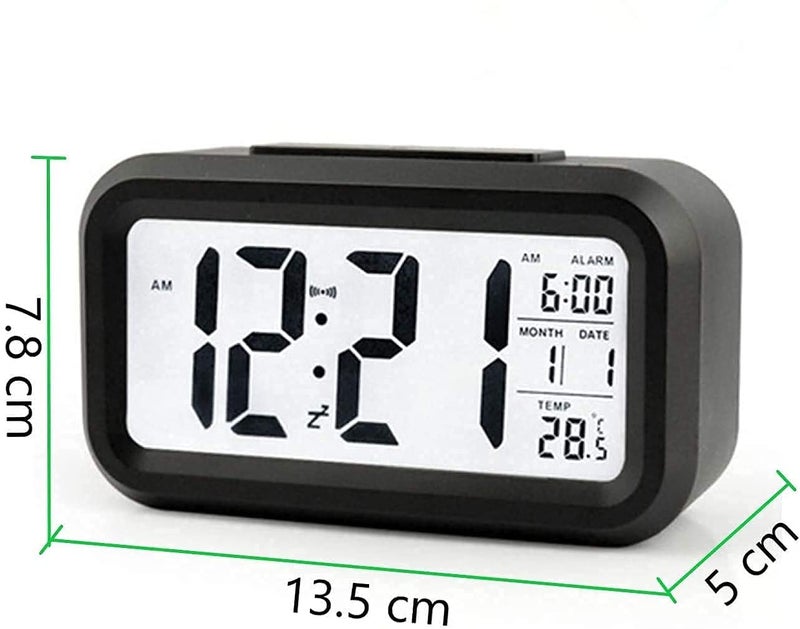 PXBQ Alarm Clock Table Clock for Students Home Office Automatic Sensor Date Temperature Clock for Bedroom Home Office Black Digital Clock - Image 2