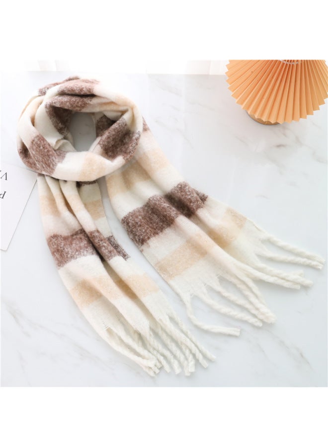 European And American Fashion Women's Scarf Winter Cashmere Circle Yarn Thickened Warm Shawl Rainbow Plaid Sching Tassel