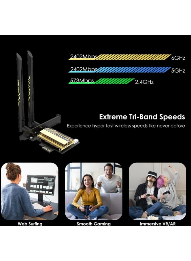 WAVLINK WiFi 6E PCIe AX5400M WiFi Card, Network Card Tri-Band AX210 Wireless Adapter with Bluetooth 5.3, MU-MIMO, WPA3, OFDMA, Low-Profile Bracket, Heat Sink for Windows 11/10 - Image 3