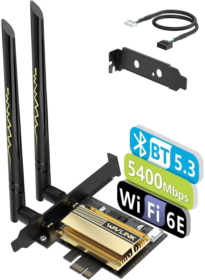 WAVLINK WiFi 6E PCIe AX5400M WiFi Card, Network Card Tri-Band AX210 Wireless Adapter with Bluetooth 5.3, MU-MIMO, WPA3, OFDMA, Low-Profile Bracket, Heat Sink for Windows 11/10 - Image 1