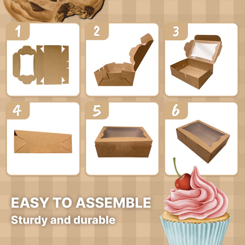 GAMERIEND صناديق المخابز من G GAMERIEND من ورق كرافت - عبوة 12 صندوق مع نافذة للبسكويت، الفراولة المغطاة بالشوكولاتة، الماكرون، والمافن، تغليف حلويات قابل للتخلص 8 × 6 × 2.5 بوصة - Image 3