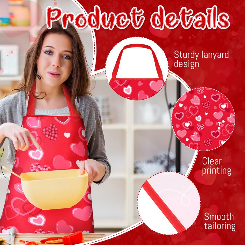 mzfoo 4 Pack Valentine Aprons for Women - Red & Pink, Adjustable, Washable - Perfect for Couples Dinner, Baking, BBQ & Grilling - Image 3
