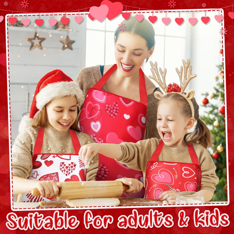mzfoo 4 Pack Valentine Aprons for Women - Red & Pink, Adjustable, Washable - Perfect for Couples Dinner, Baking, BBQ & Grilling - Image 4