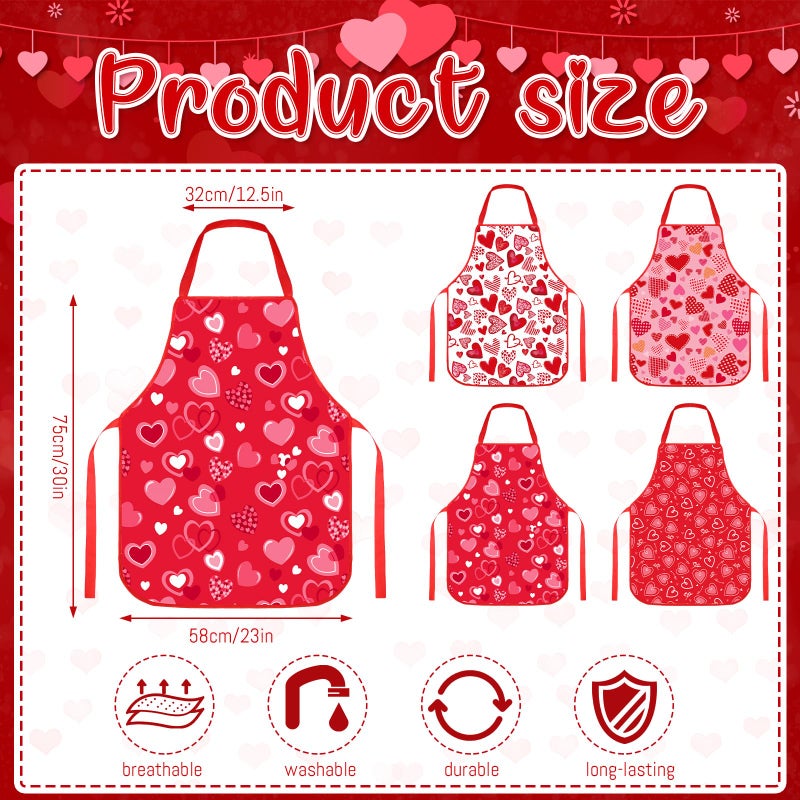 mzfoo 4 Pack Valentine Aprons for Women - Red & Pink, Adjustable, Washable - Perfect for Couples Dinner, Baking, BBQ & Grilling - Image 2
