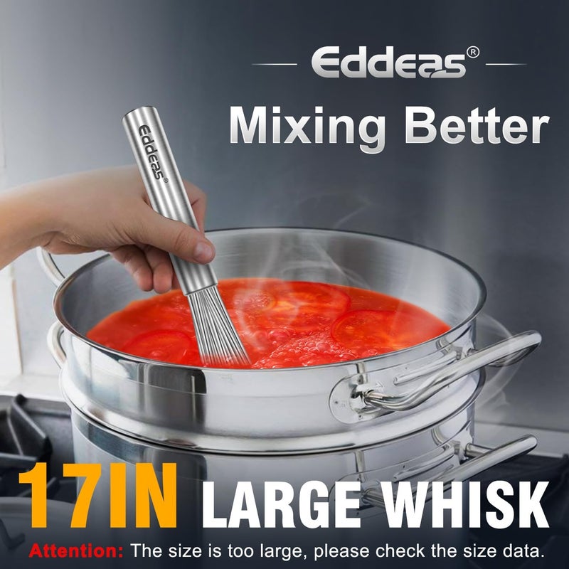 Eddeas 17in Large Whisk,Heavy Duty whisk, Stainless Steel whisk Suitable for Mixing Thick batter, Dry Ingredients and Seasonings.Accessories for professional commercial kitchens. - Image 3