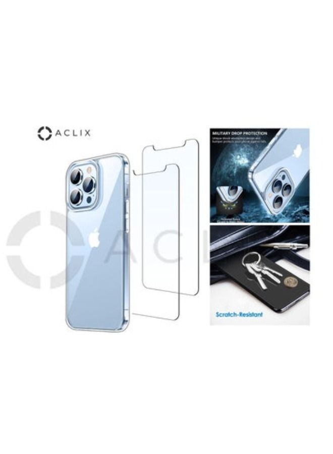 iPhone 13 PRO MAX Case Shockproof Clear Transparent Cover +(2 Pack Tempered) Glass Screen Protector, Edge to Edge Full Screen Coverage